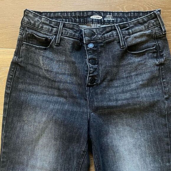 Old Navy Size 12 Tall Rockstar Super Skinny High Rise Black Wash Jeans Button Up - Picture 3 of 10